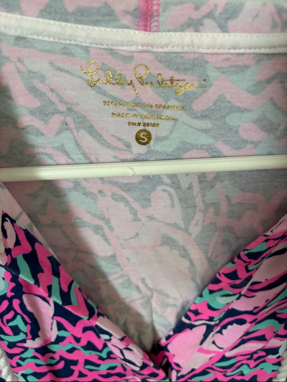 Lilly Pulitzer Pink Navy & Aqua Floral Hooded Swim Coverup - Picture 2 of 6